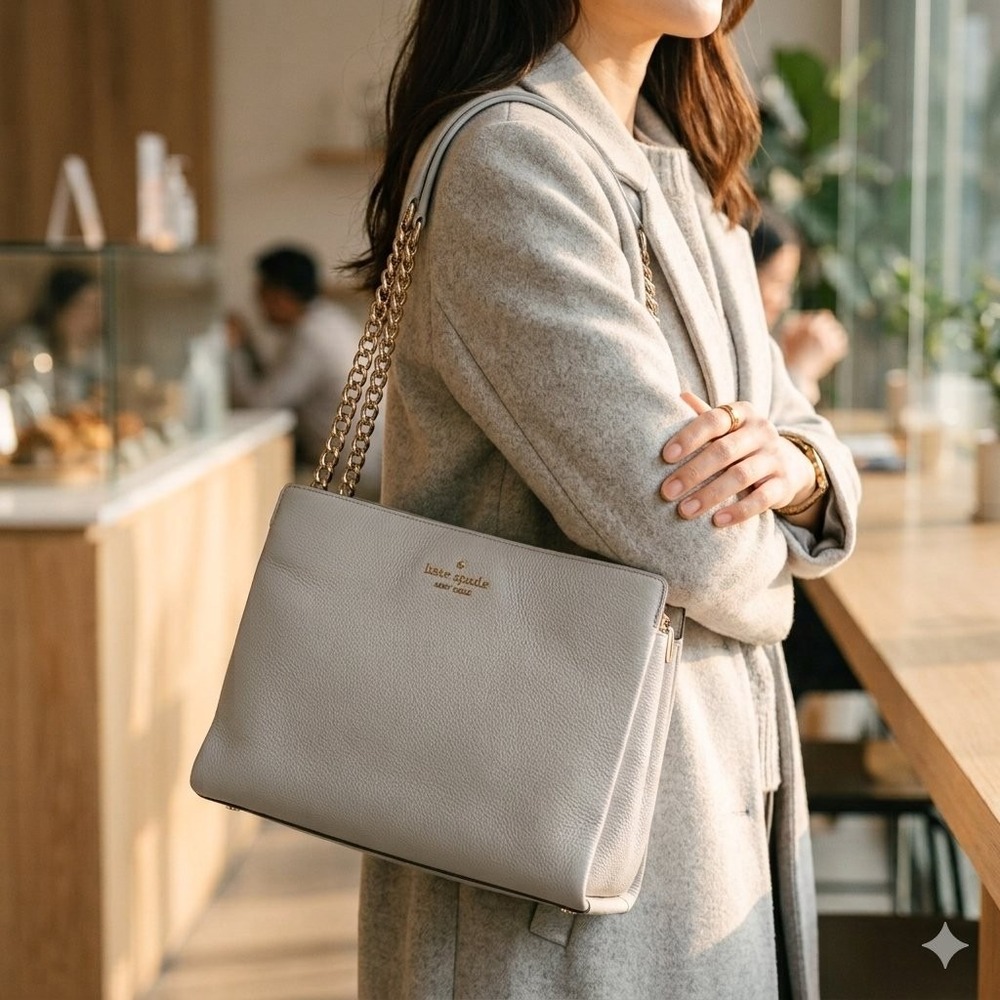 Kate Spade Talia Small Triple Compartment Satchel / Shoulder Bag Soft Taupe